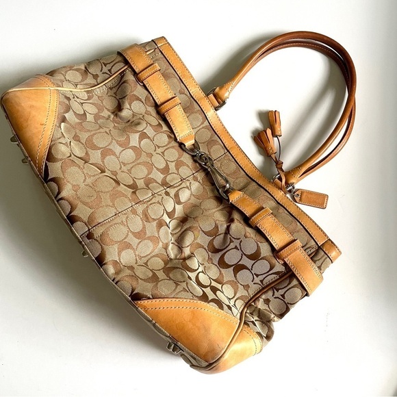 Coach Brown Signature Logo Tassle Purse Large - Picture 1 of 14